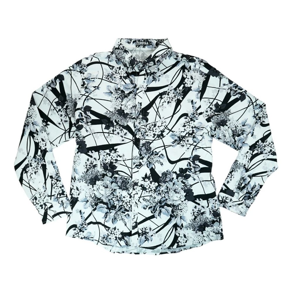 NWT ZEROYAA Men's Hipster Floral Printed Long Sleeve Cotton Casual Button‎ Down